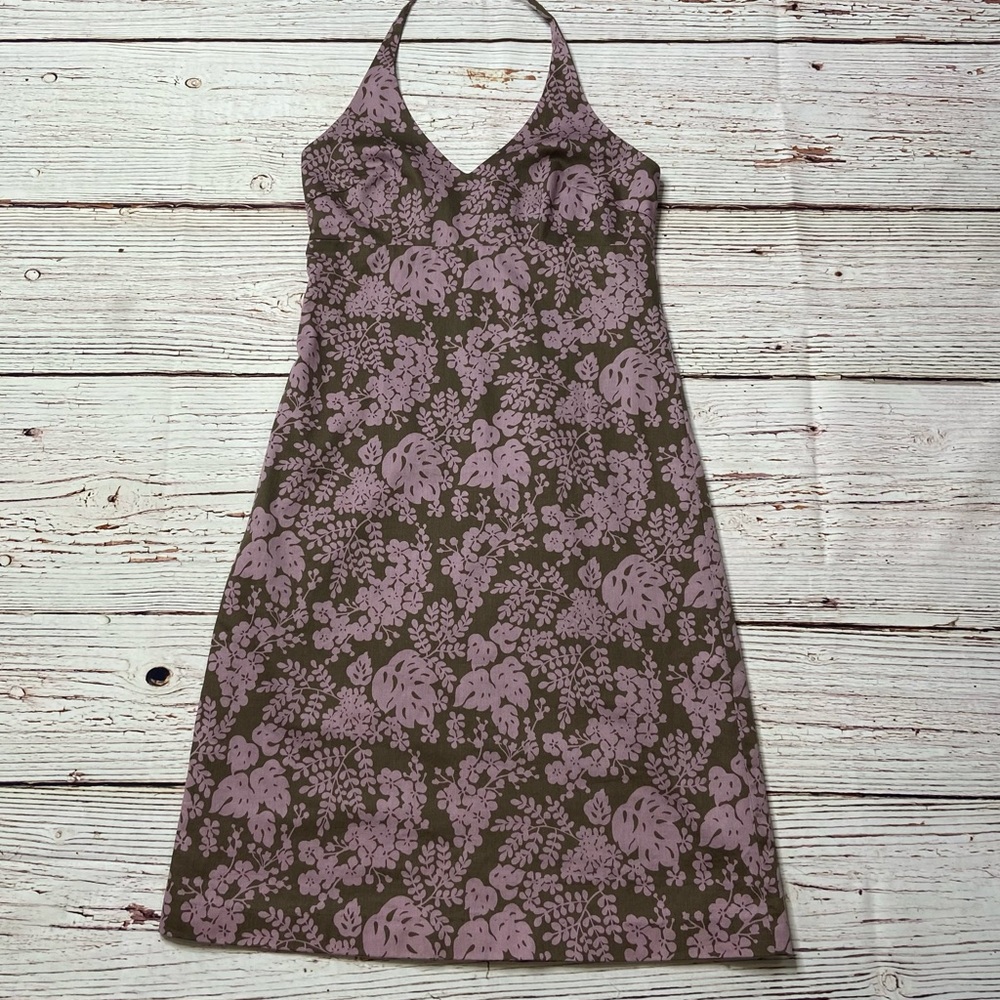 J Crew Floral Print Brown and Pink Halter Dress Sz 2 - Picture 6 of 16